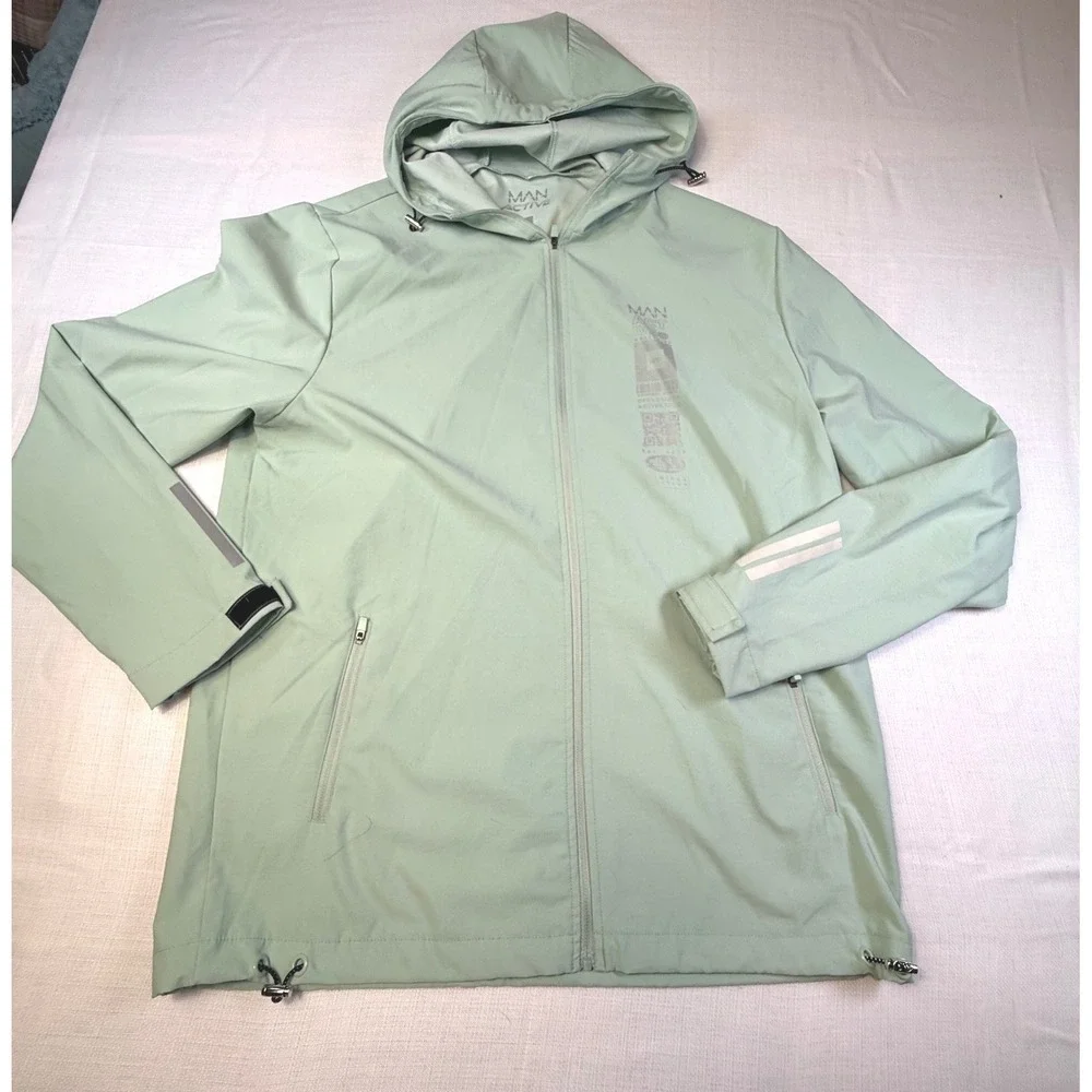 BoohooMAN Active Mint Green Lightweight Hooded‎ Jacket XL Limited Edition